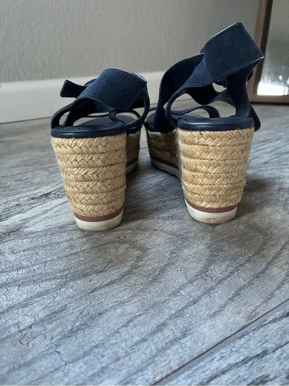 Marc Fisher Navy Suede Espadrille Wedge Sandals with Buckle